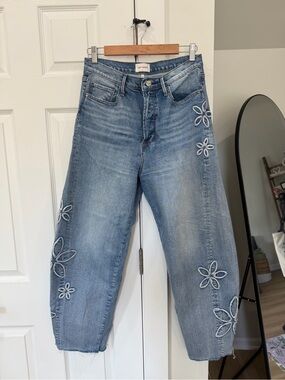 DRIFTWOOD Light Blue Embroidered Flower Jeans, barrel leg